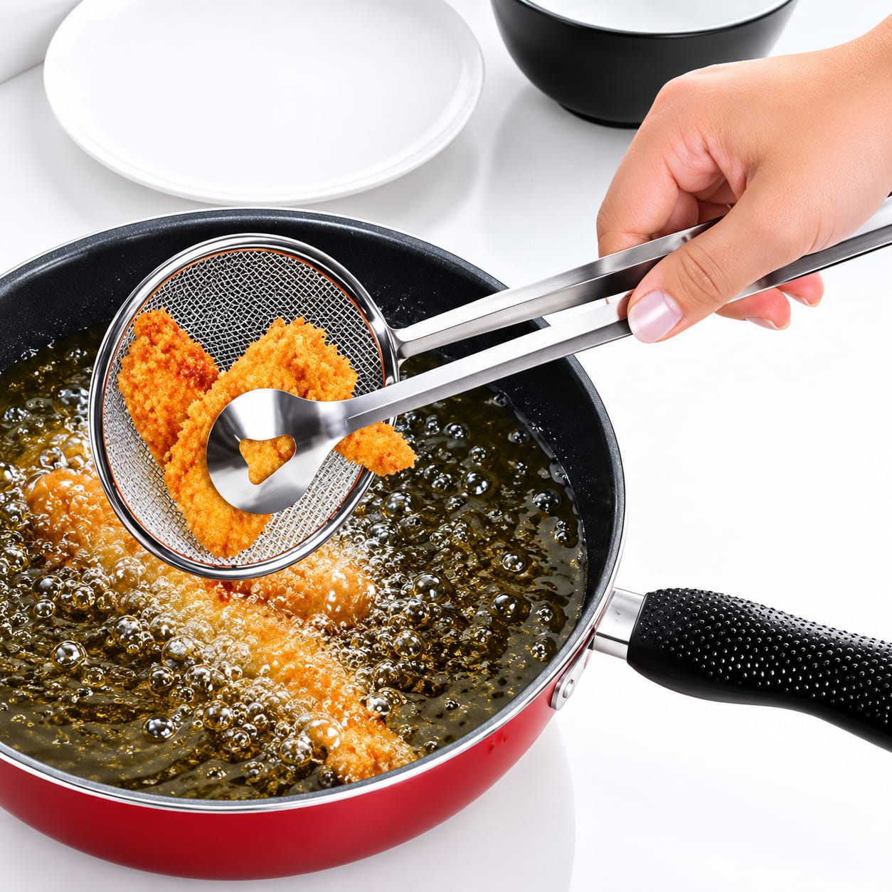 Wizket 2 in 1 Fry Tool Filter Spoon Strainer With Clip - Oil Frying BBQ Filter Stainless Steel